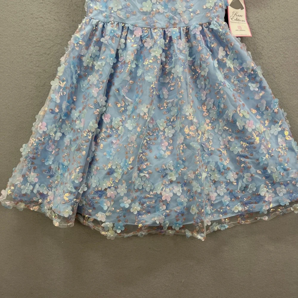 Rare Editions Dress Girls 16 Light Blue Floral Applique Sequin Party Formal NWT